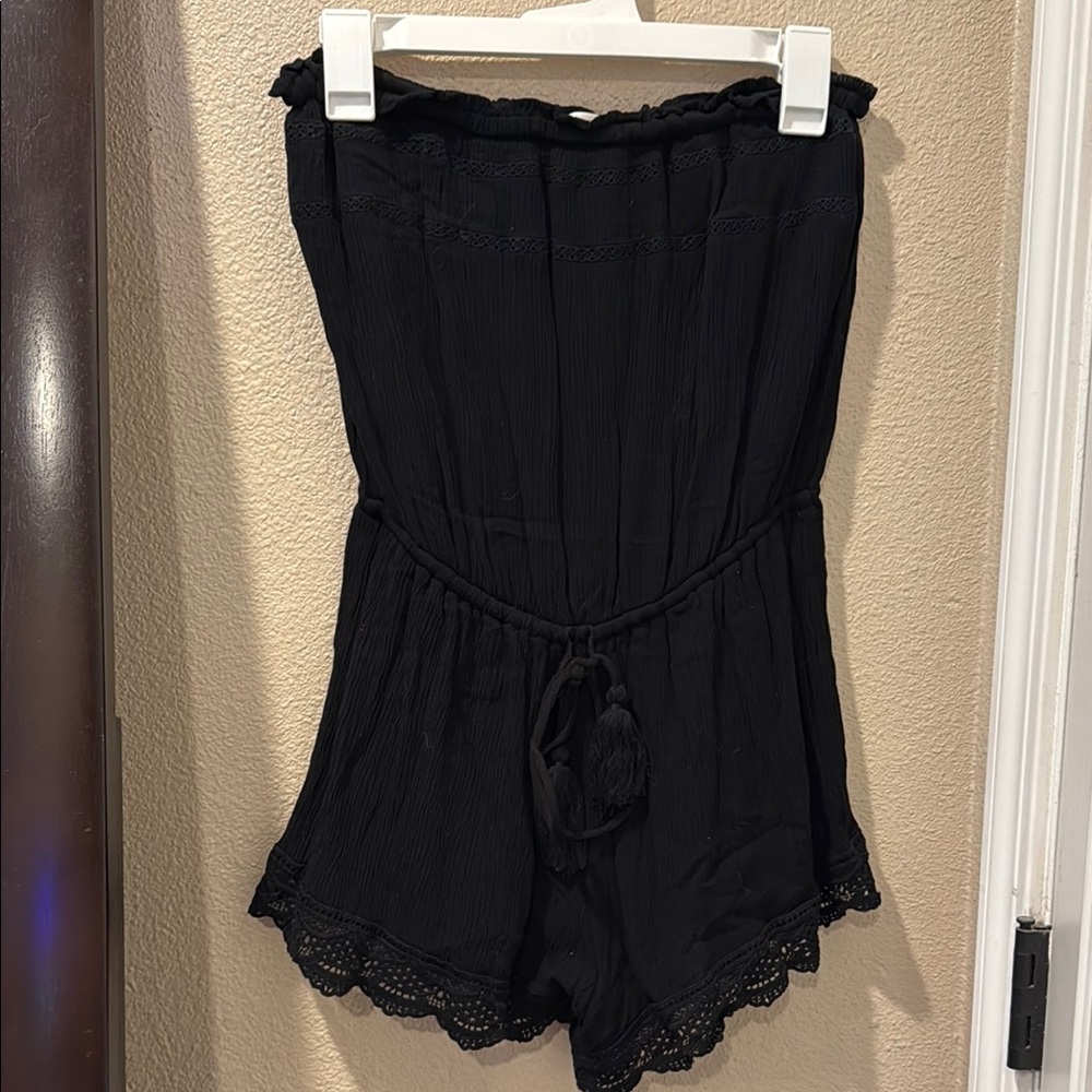 Xhilaration Black Lace-Trimmed Strapless Romper